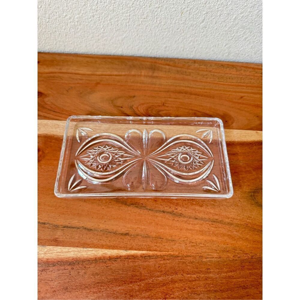Glass butter dish trinket tray depression Victorian luncheon brunch jewelry stor